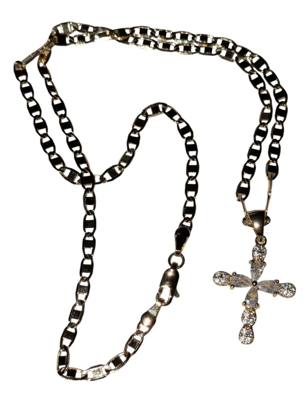 Gold Plated Marina link Zircon Cross Pendant Necklace